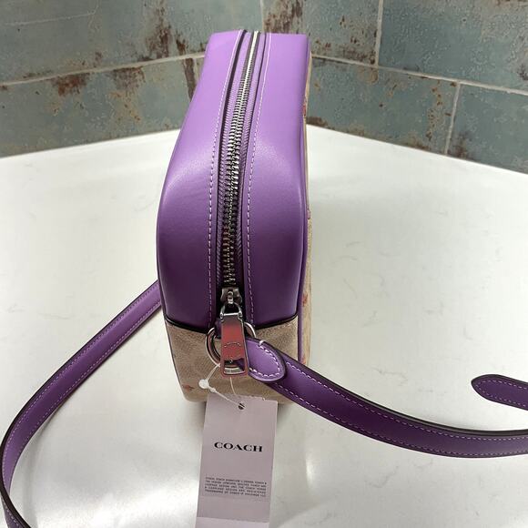 Coach Signature Sand Lavender Floral print Jamie Crossbody Mini/Camera Bag NWT - Picture 5 of 13